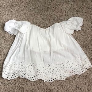 Francesca’s white off the shoulder top